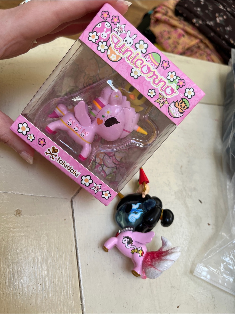 tokidoki Pink Unicorno Figures Pair - One in Box, One without